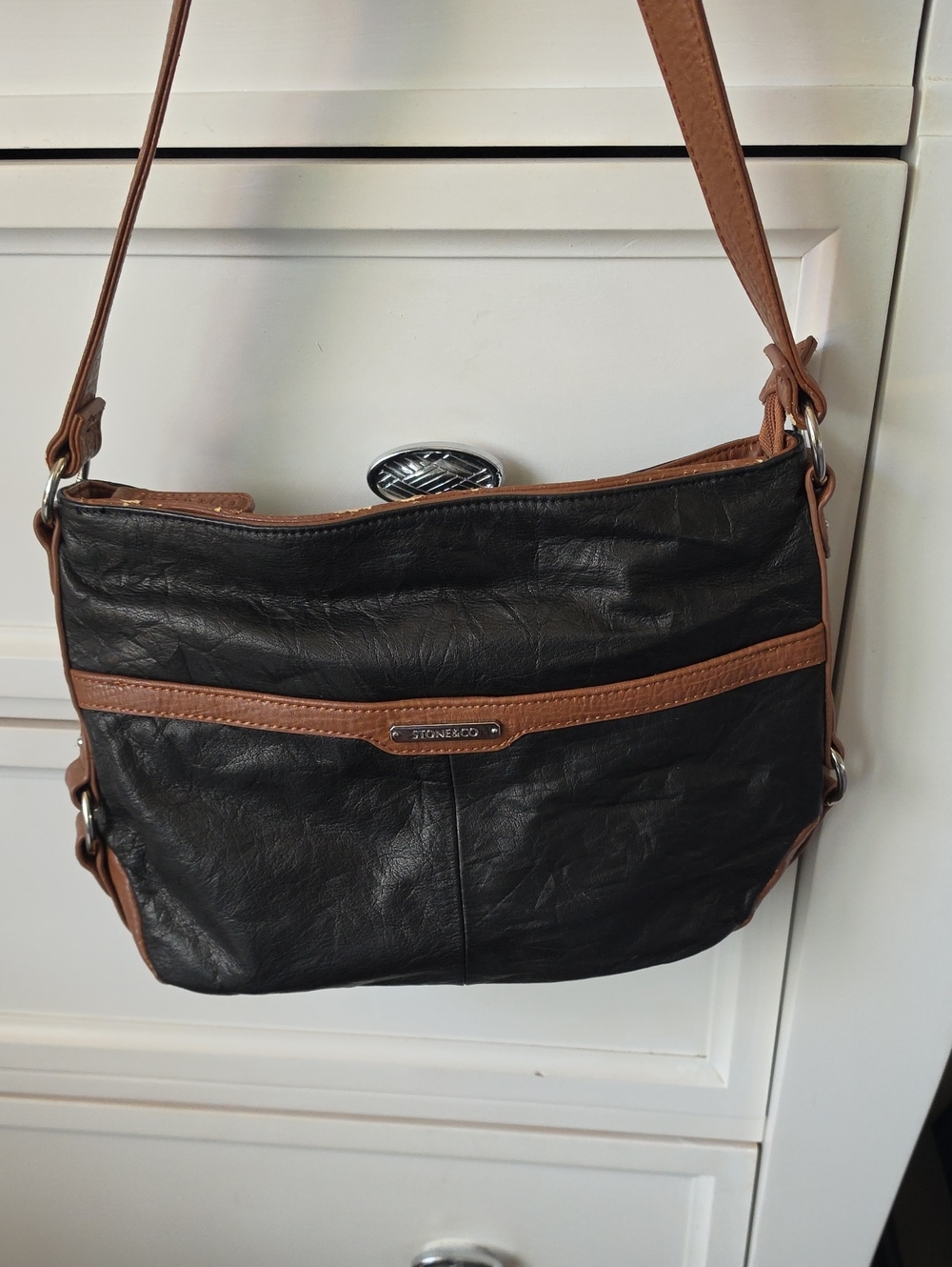 Stone & Co. Black Crossbody with Brown Trim